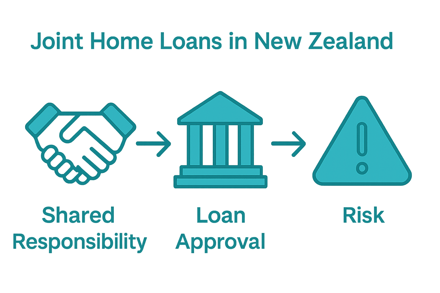 Infographic showing shared responsibility, loan approval benefits, and risk warnings for joint home loans in New Zealand.