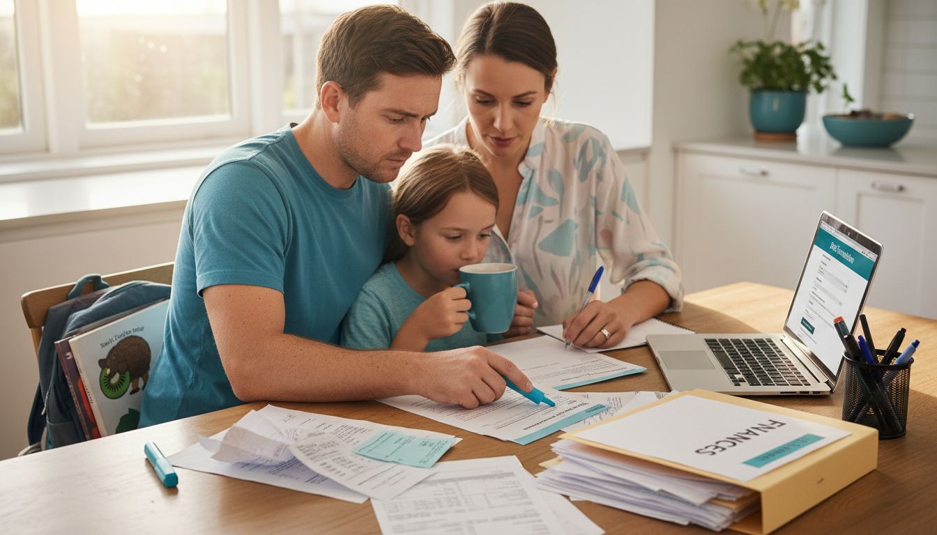 Family preparing financial documents for consolidation