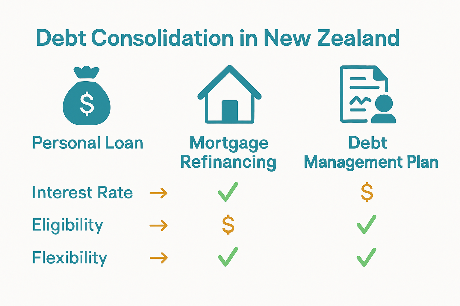 Infographic comparing NZ debt consolidation options