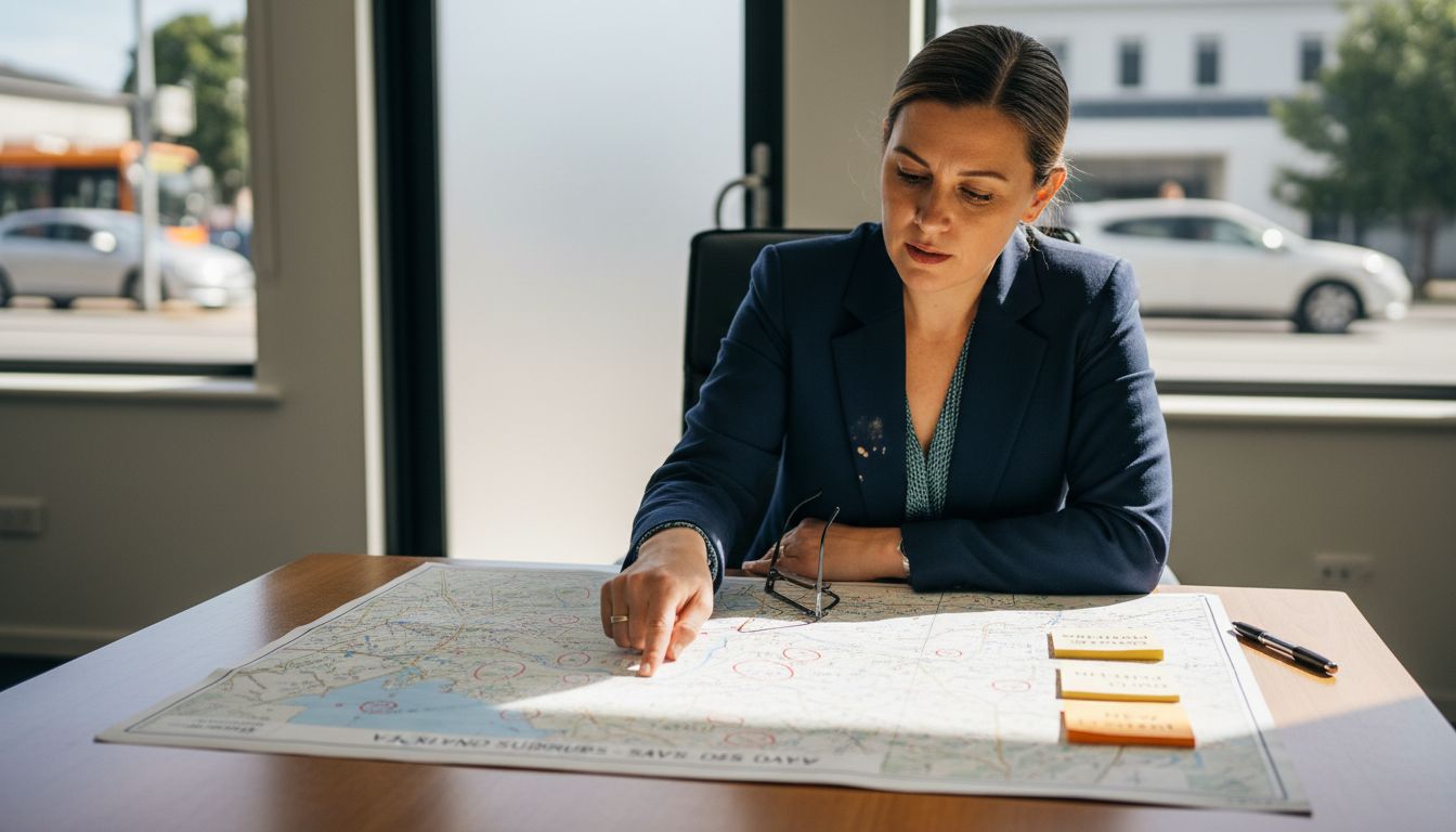 Adviser discussing local Auckland housing map