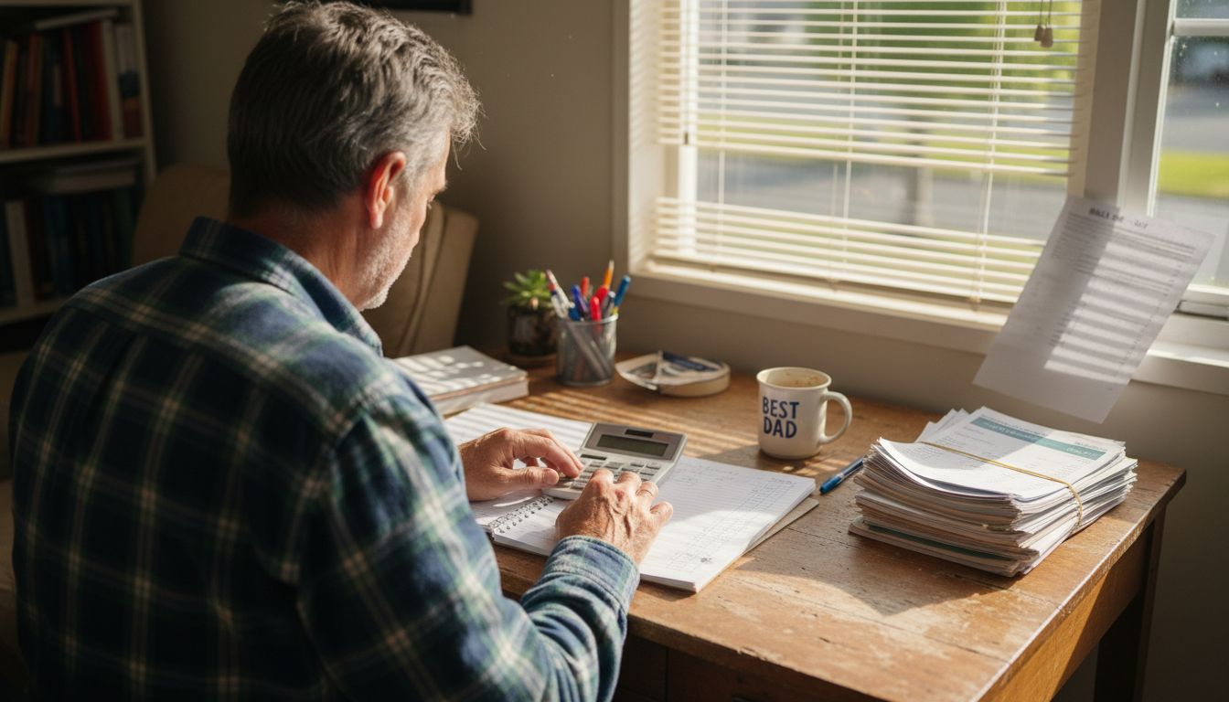 Man using calculator for repayment paperwork