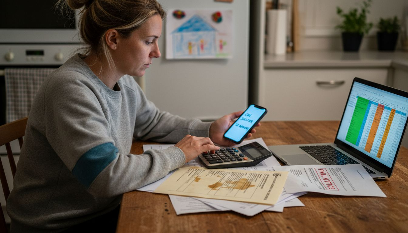 Homeowner reviewing mortgage documents at kitchen table