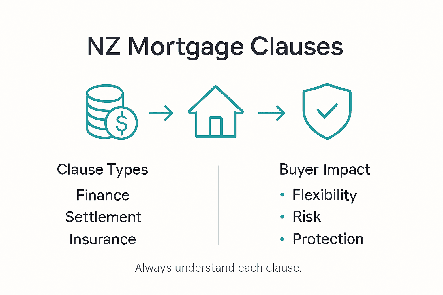 Infographic showing NZ mortgage clause types and effects