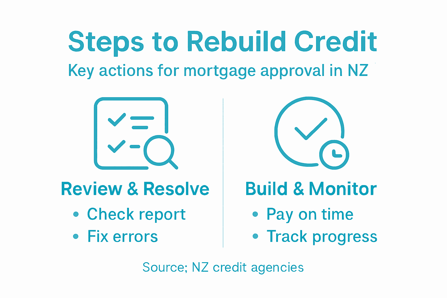 Infographic showing steps to rebuild credit
