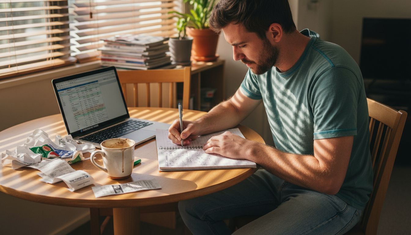 Man doing casual budget planning at table