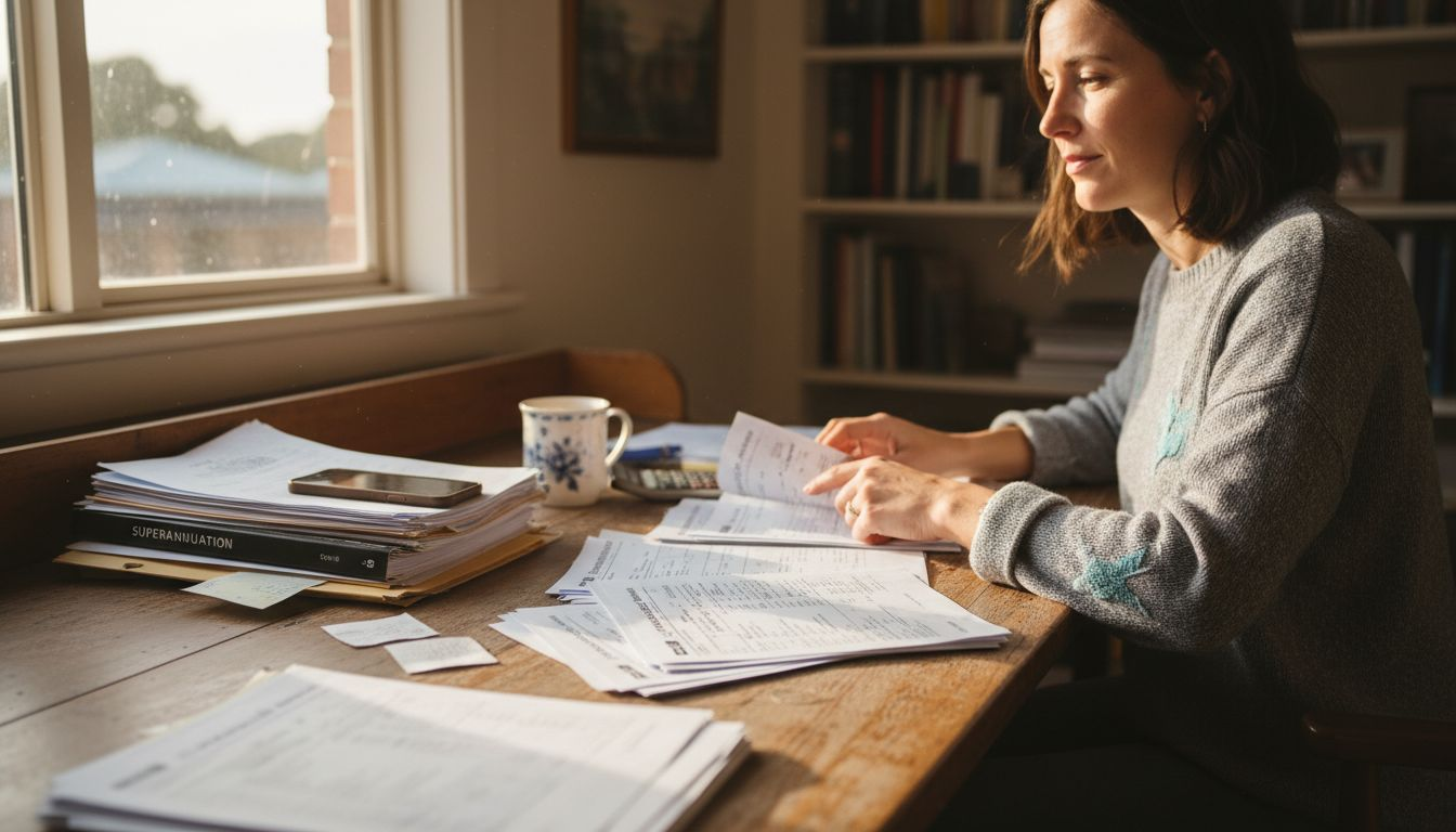 Woman organizing financial statements at desk