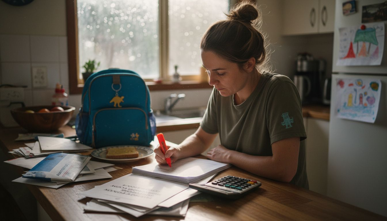Parent reviewing mortgage policy paperwork
