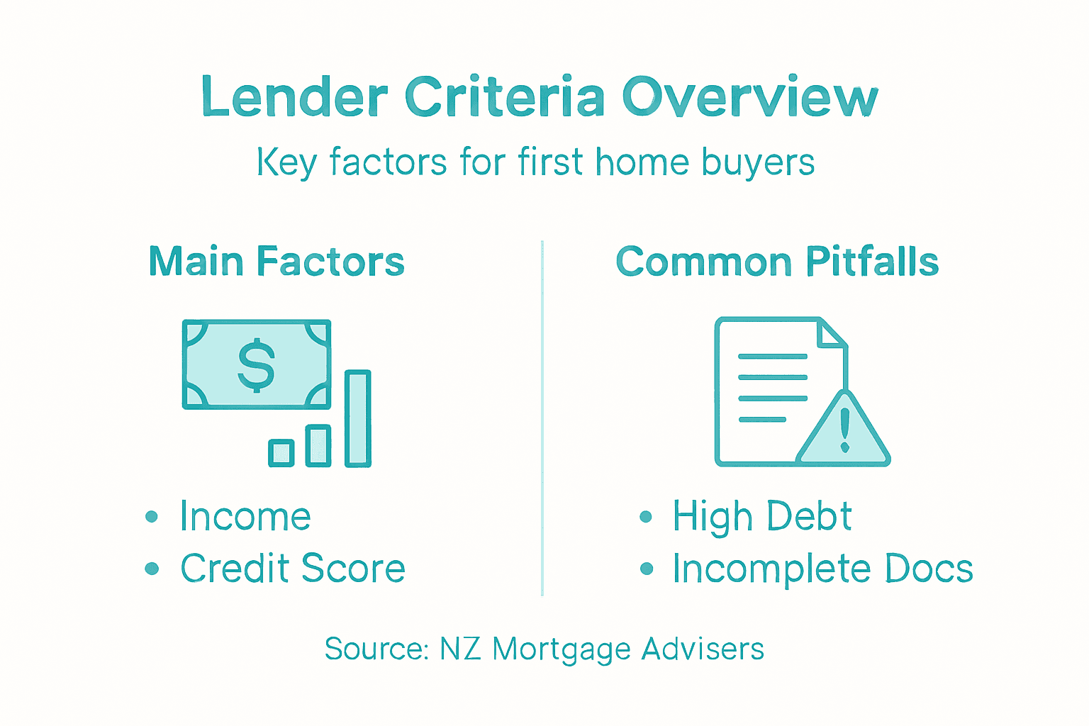 Infographic showing lender criteria and pitfalls