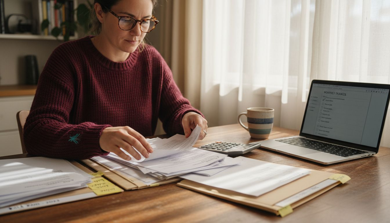 Woman organizing documents for refinancing