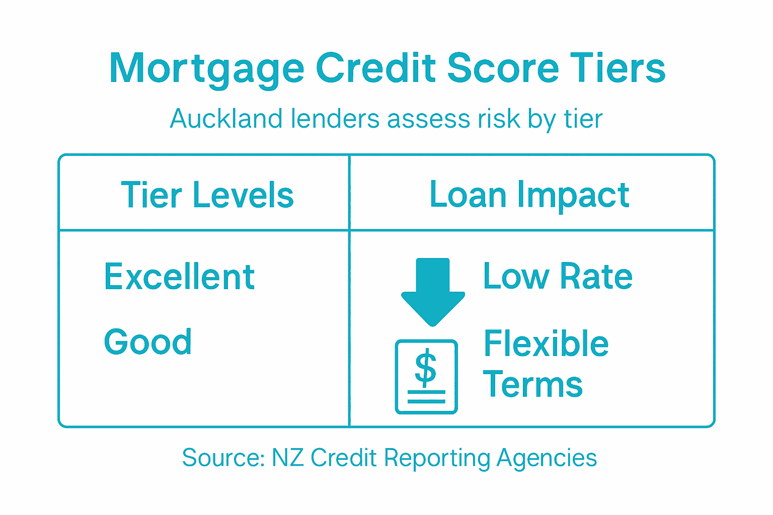 Infographic showing credit score tiers and loan impact