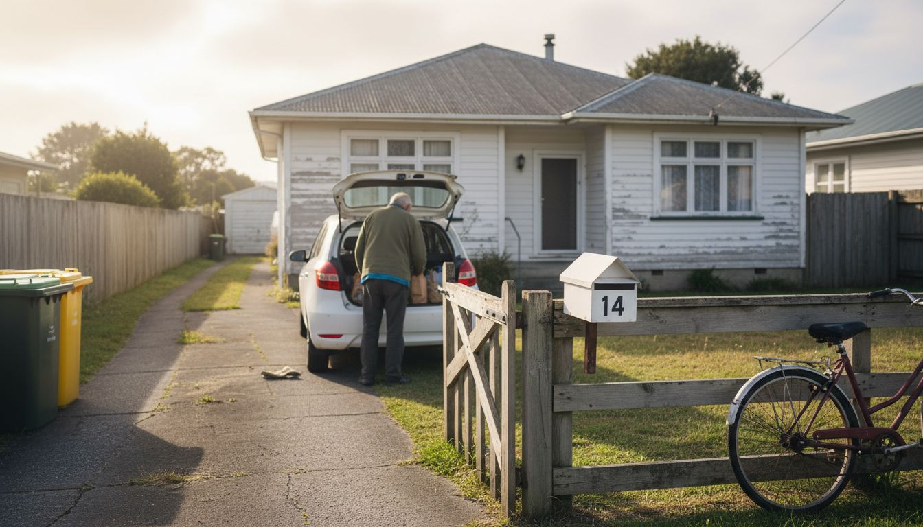 NZ homeowner unloading groceries outdoors