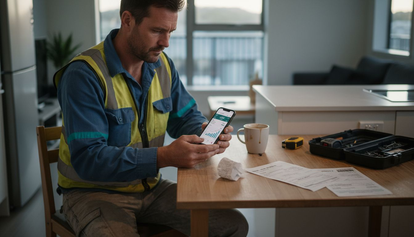 Builder reviewing mortgage details at home