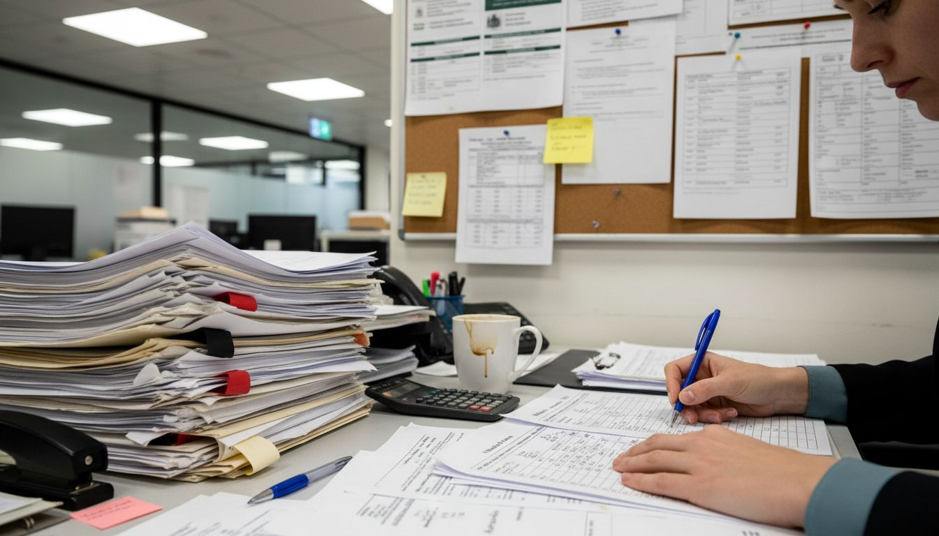 Loan officer reviewing LVR application paperwork