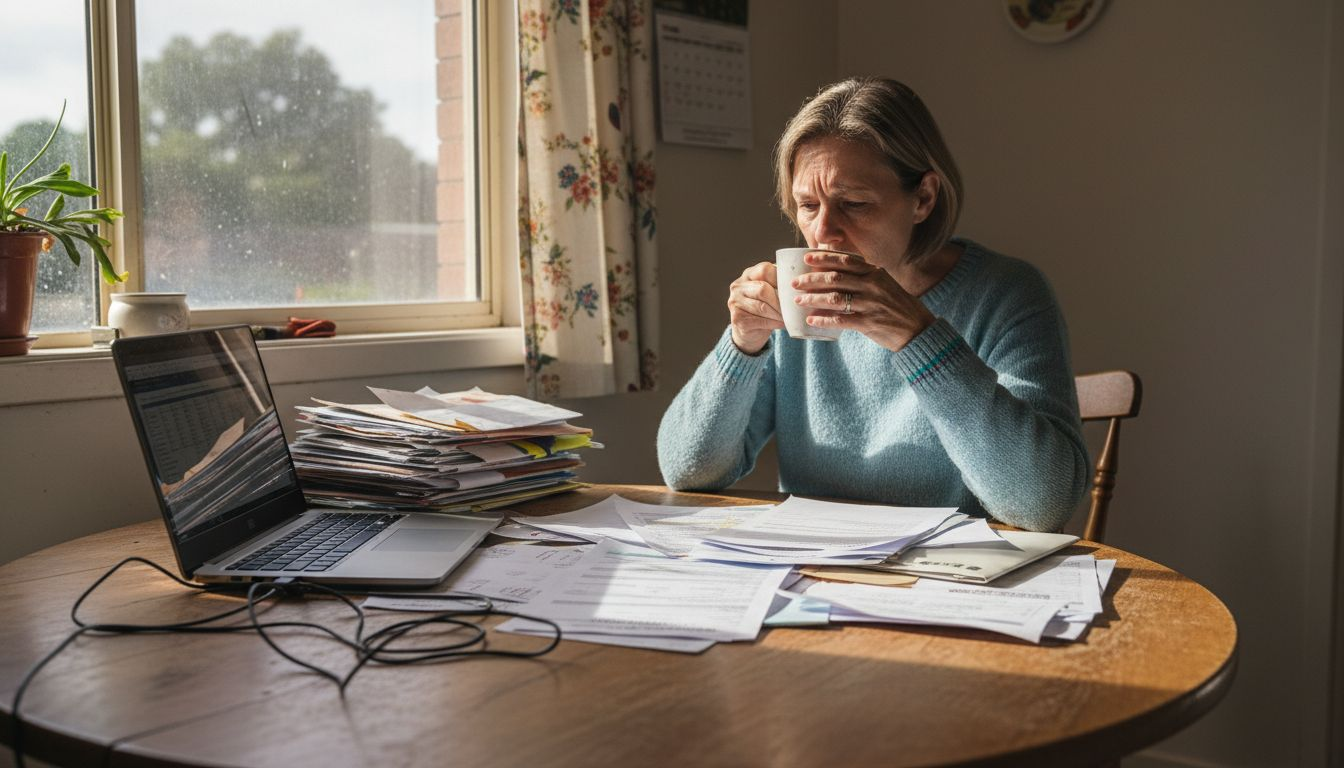 Woman reviewing mortgage documents at table
