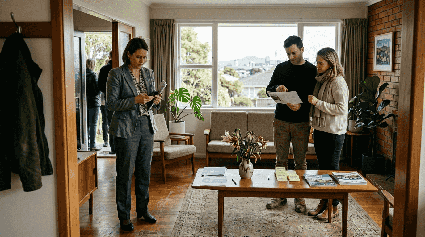 Home buyers and agent during property bidding