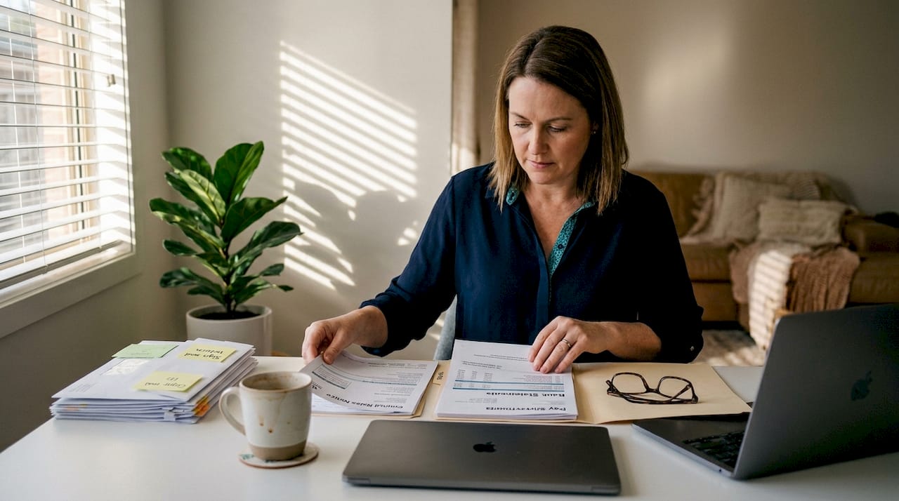 Woman organizing refinance application paperwork