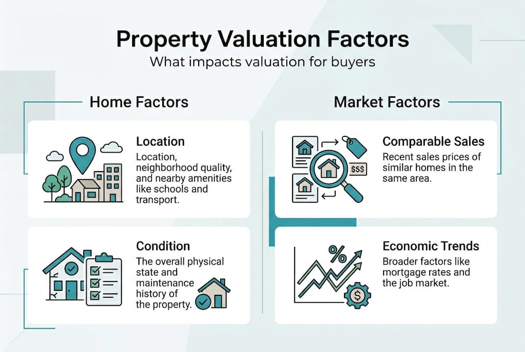 Infographic showing key property valuation factors