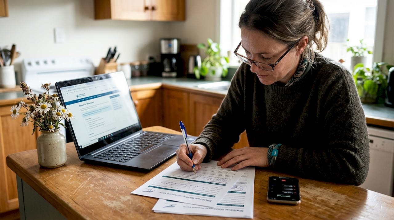 Woman completes KiwiSaver deposit withdrawal forms