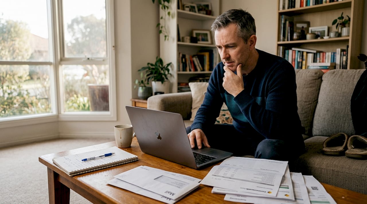 Man planning mortgage repayments at home