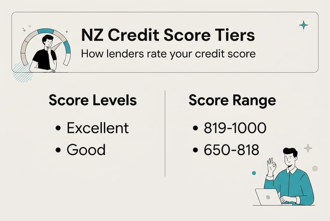 Infographic of NZ credit score categories and ranges