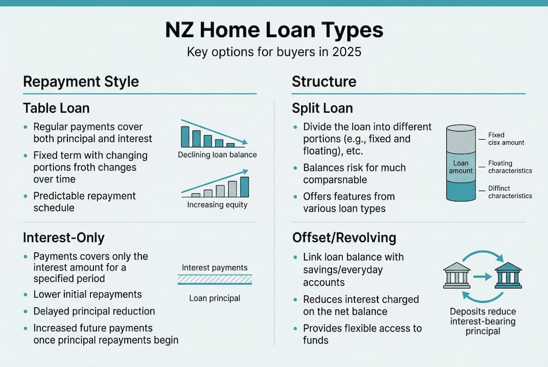 Infographic summarizing NZ home loan types