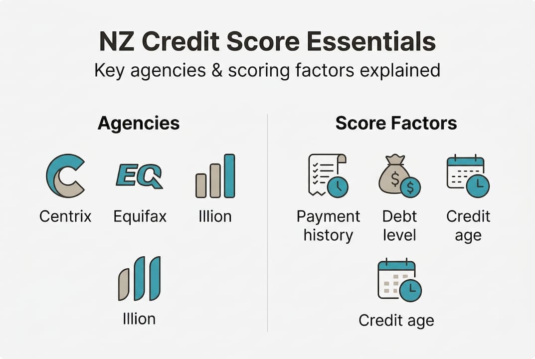Infographic of NZ credit agencies and score factors