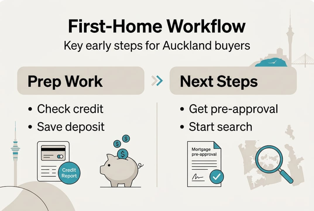 Infographic showing Auckland home buyer workflow steps