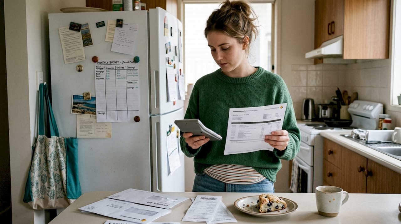 Woman reviews household credit and budget papers
