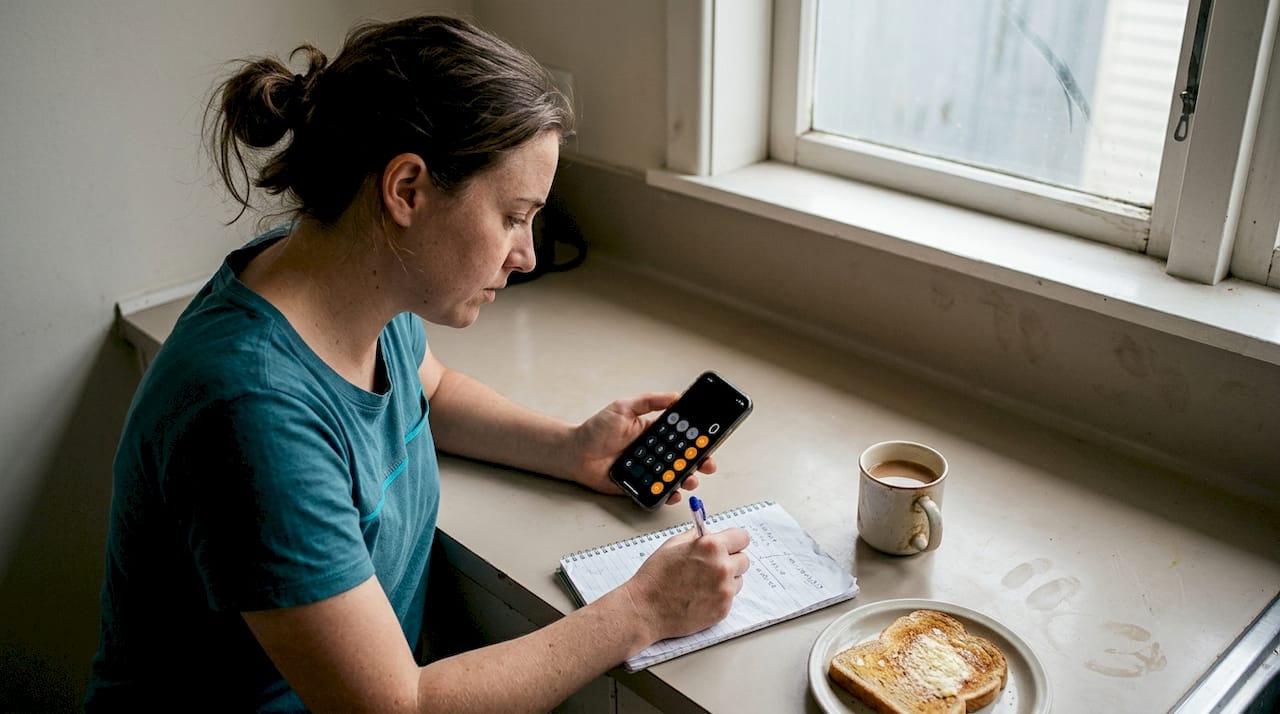 Woman using calculator for loan repayment maths