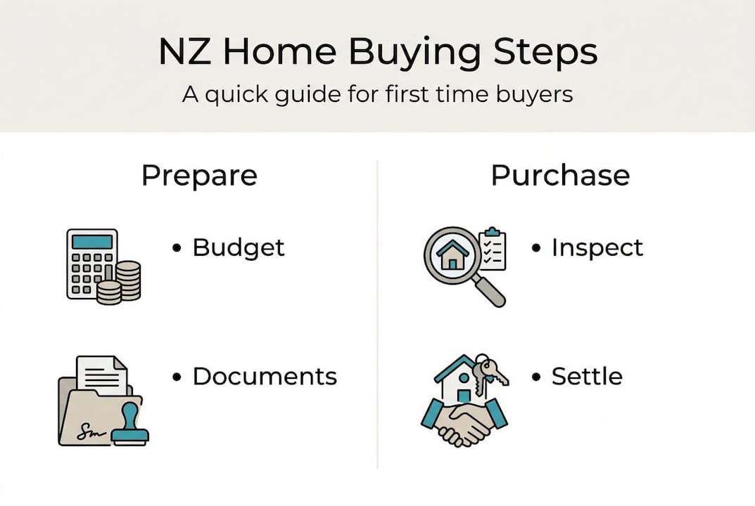 Infographic summarising NZ home buying steps