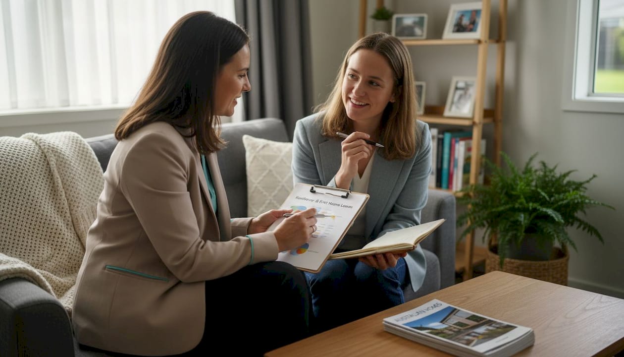 Advisor explaining KiwiSaver loan options home