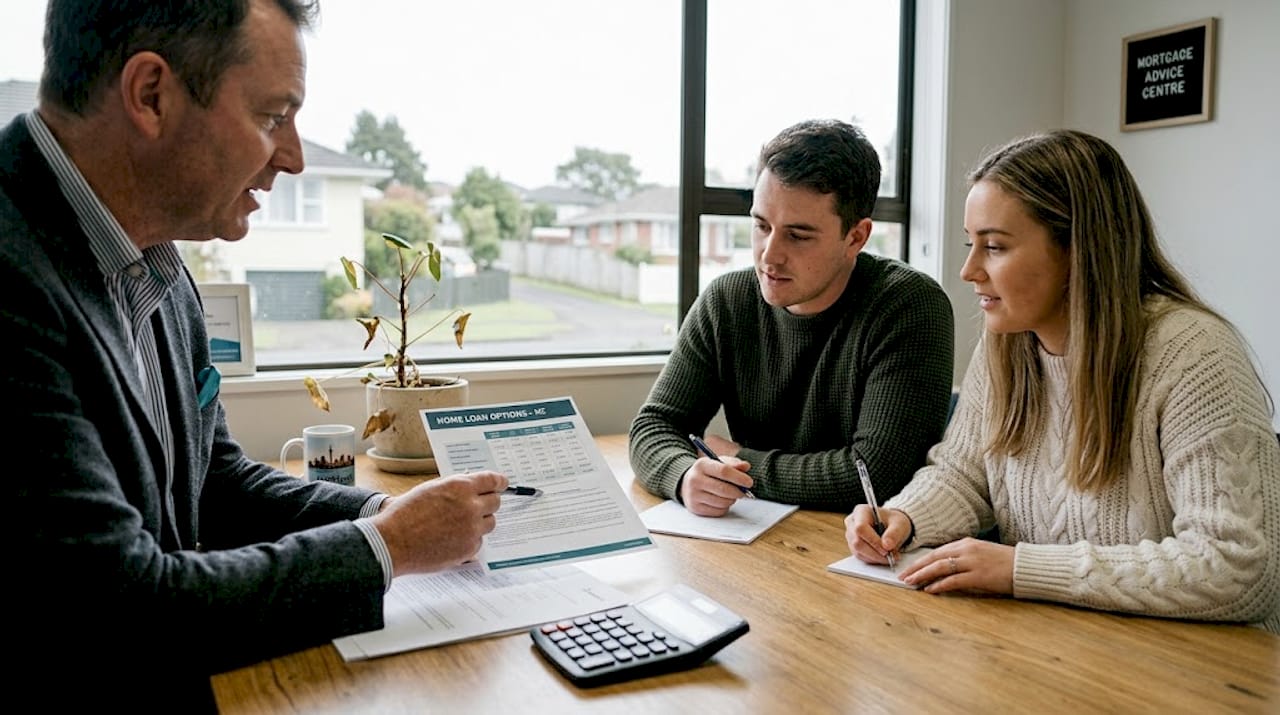 Mortgage adviser explains loan details to couple