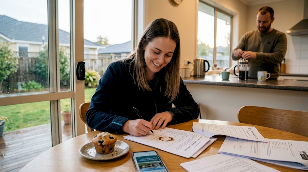 First home buyer signing property documents