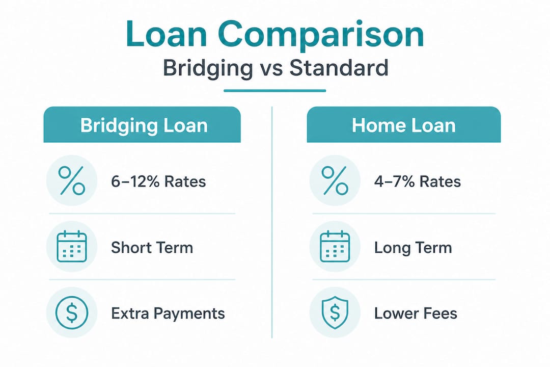 Infographic comparing bridging and standard home loans