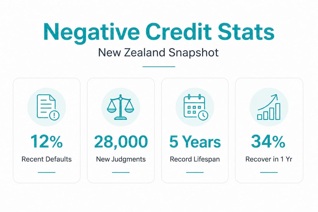 Infographic showing negative credit event statistics in New Zealand