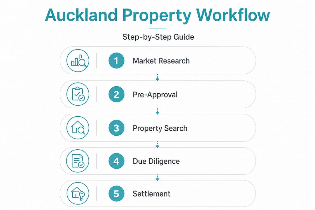 Infographic with Auckland property workflow steps