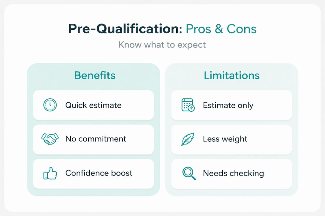 Infographic summarizing pre-qualification benefits and limitations