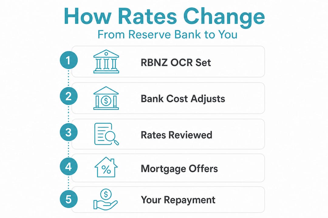 Vertical infographic showing interest rate setting steps