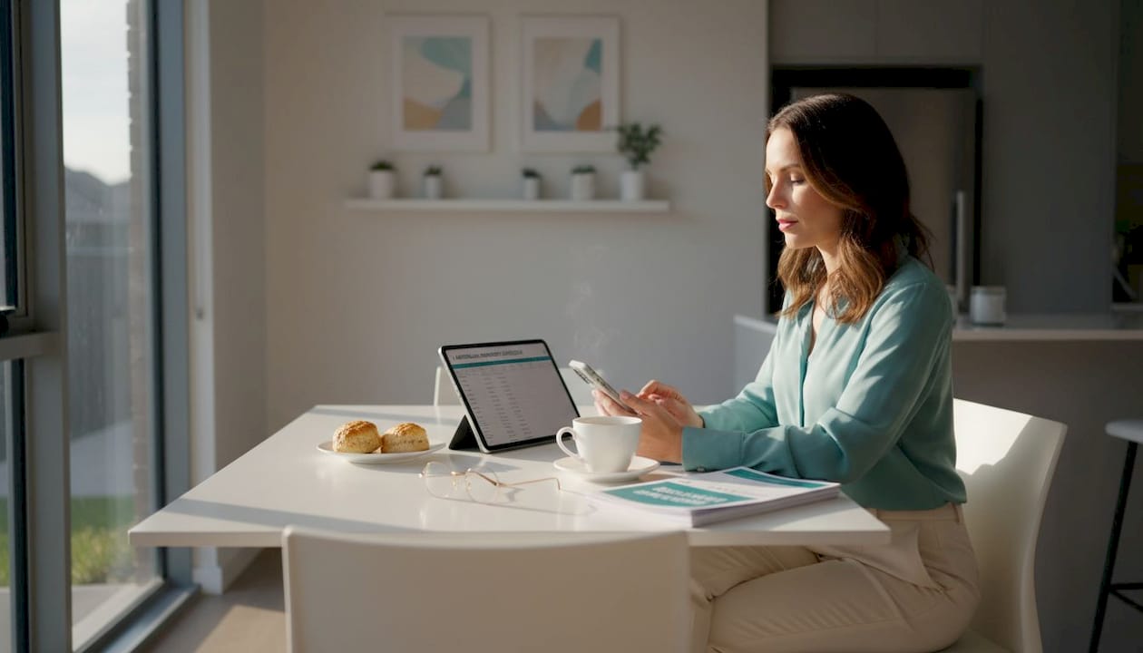 Investor checking property finances on phone and tablet