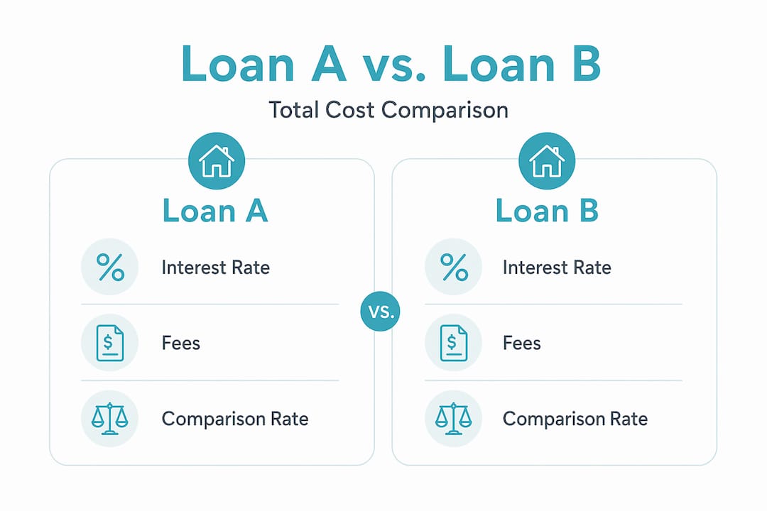 Infographic comparing Loan A and B by rates and fees