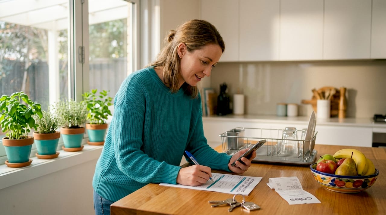 Woman applies for mortgage in kitchen
