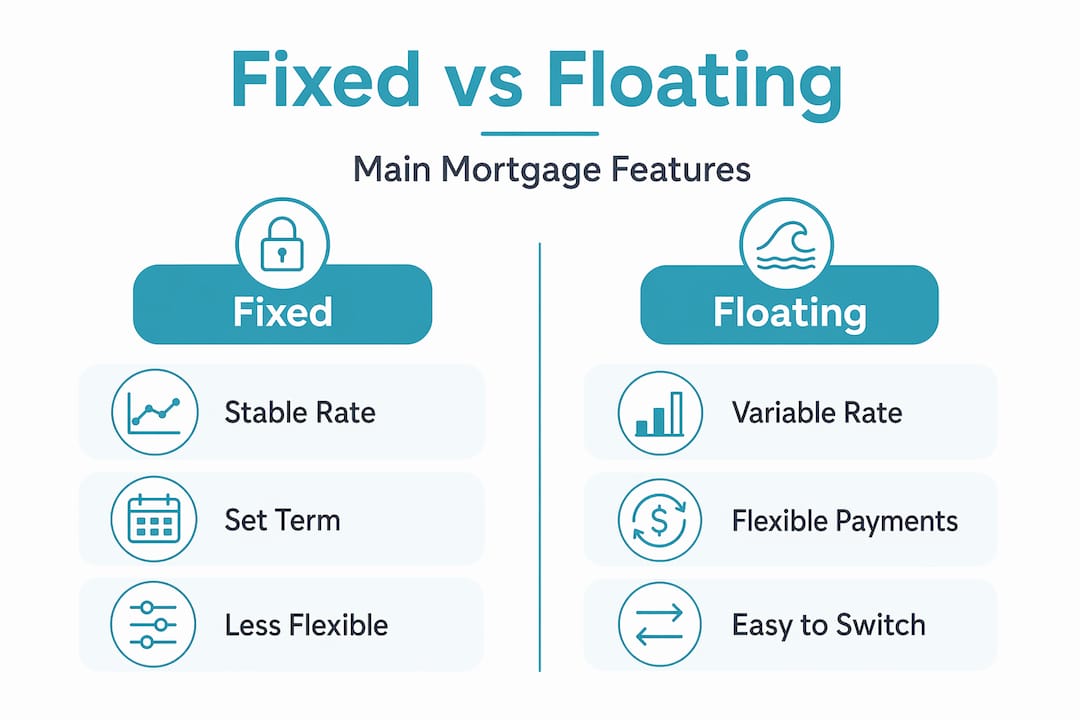 Infographic comparing fixed and floating mortgage features