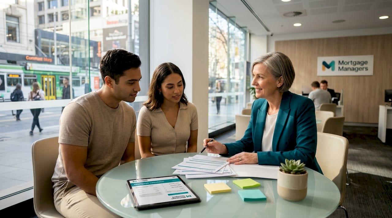 Couple meeting manager to discuss home loan