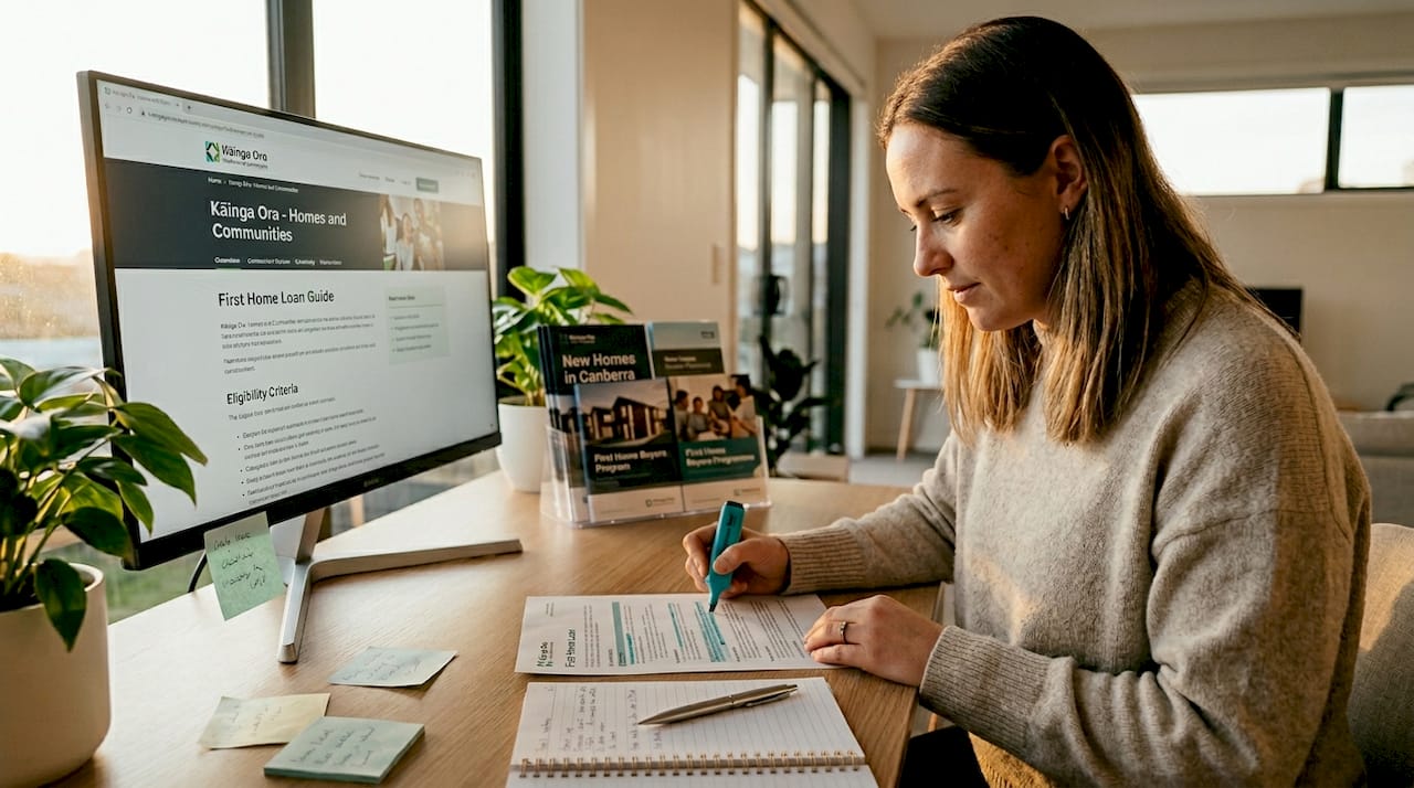 Woman reviews Kāinga Ora loan paperwork