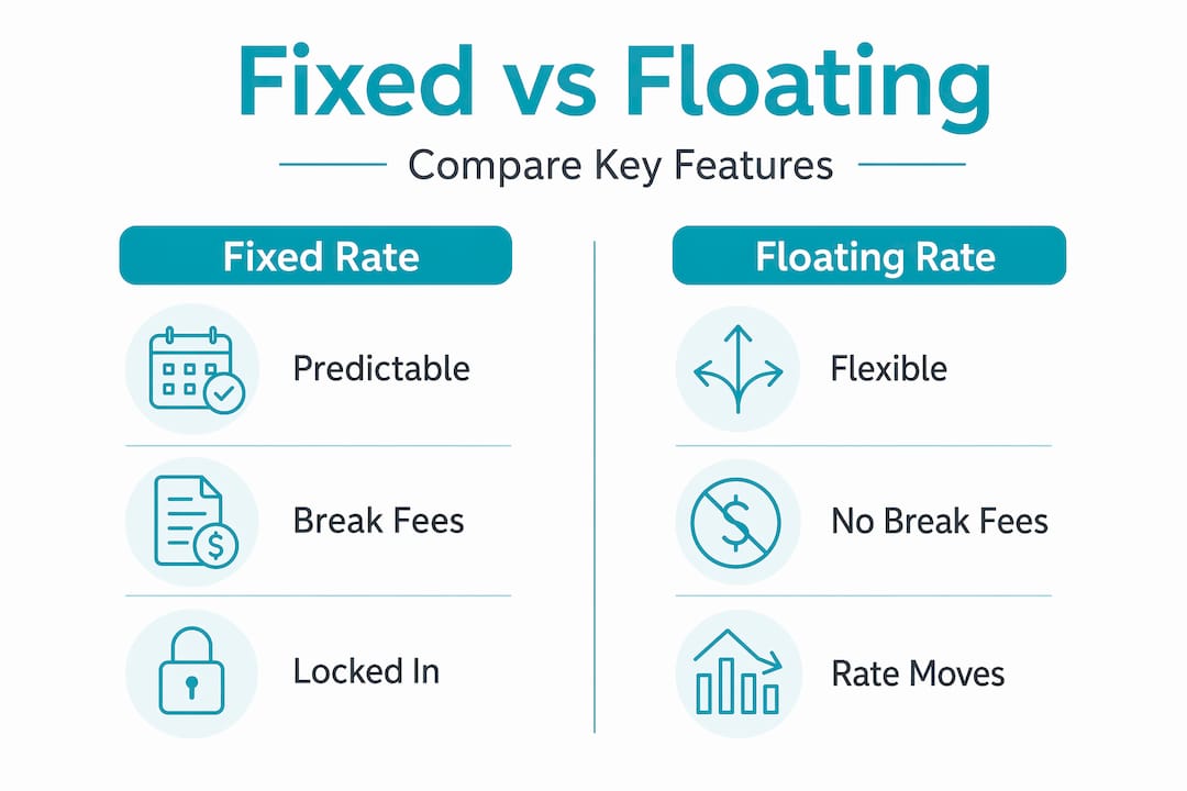 Infographic comparing fixed versus floating mortgage features