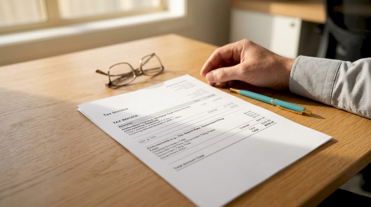 Close-up of solicitor's fee invoice with details