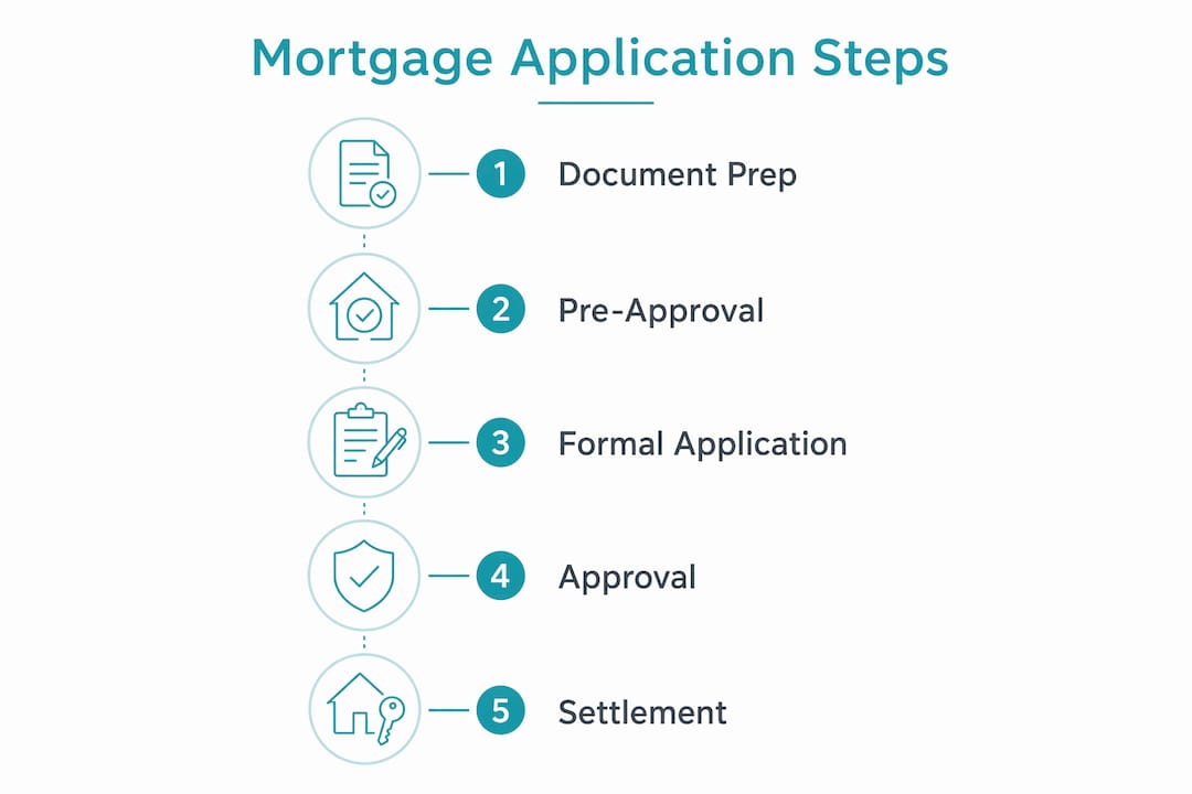 Infographic illustrating mortgage application step timeline