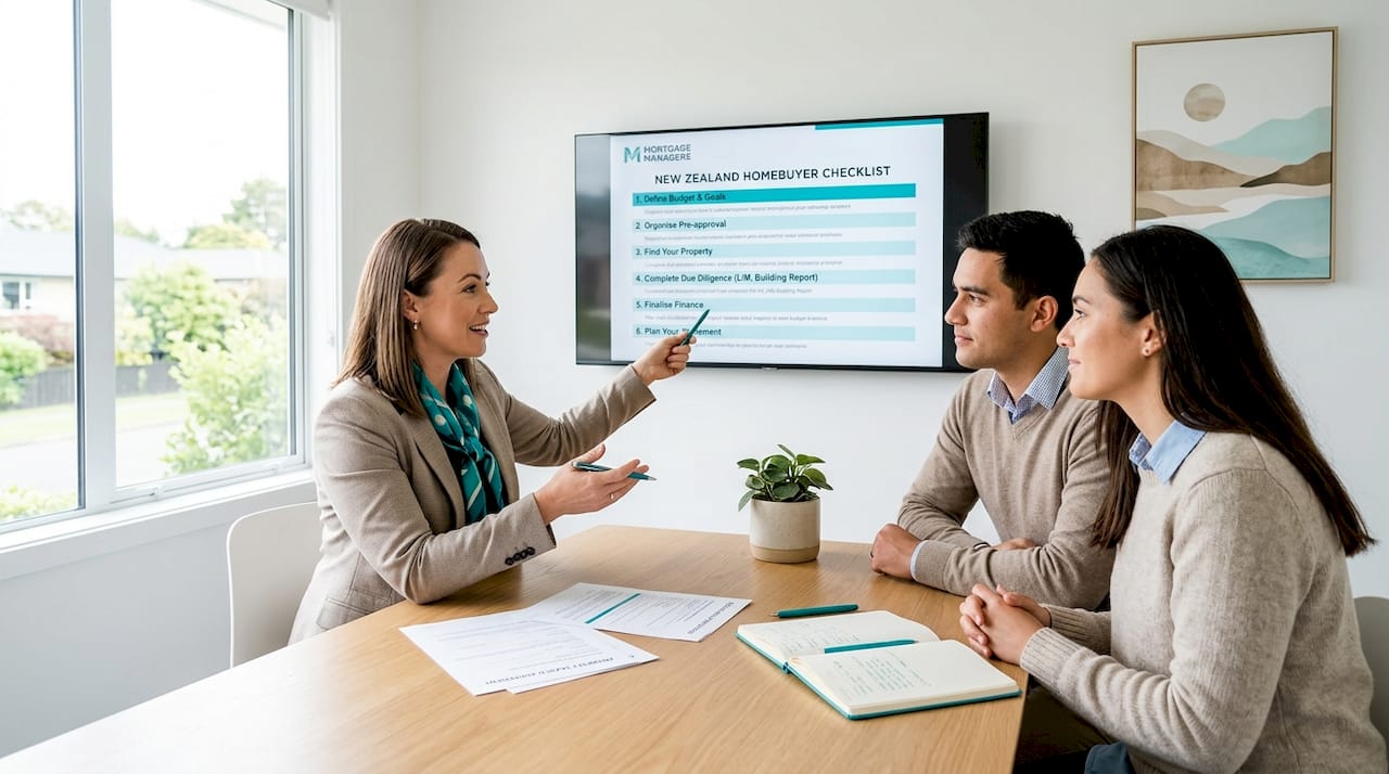 Mortgage adviser helping couple understand approval