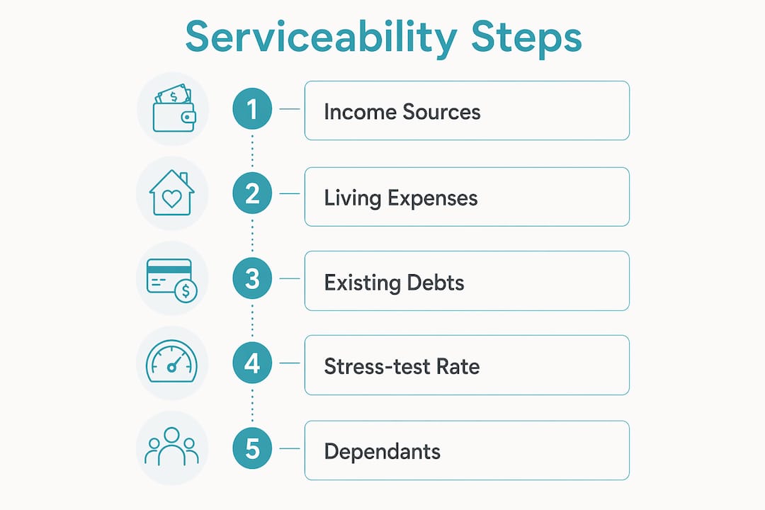 Infographic showing five key steps in serviceability assessments