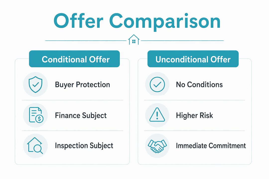 Infographic comparing conditional and unconditional property offers in NZ